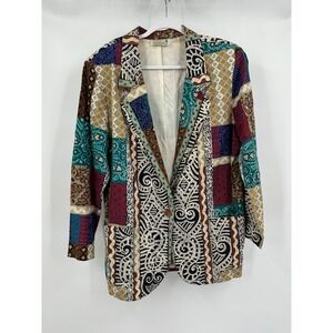 Vintage‎ Danielle B Womens Colorful Patchwork Blazer Size XL Cottagecore Jacket